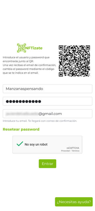 API NFTGifts Login usuario password email