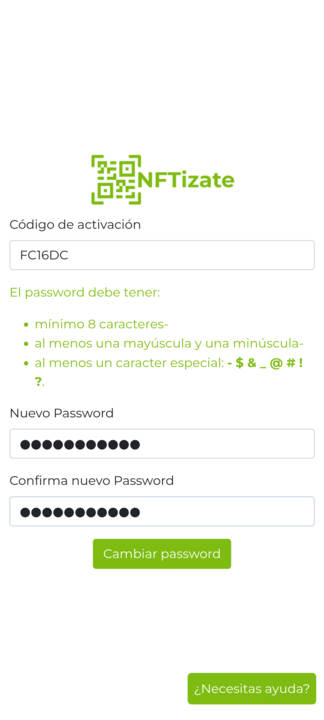API NFTGifts actualizar password